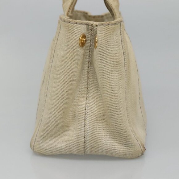 PRADA Canapa PM Hand Bag Canvas Gray Gold Auth bs23956 - Picture 4 of 16